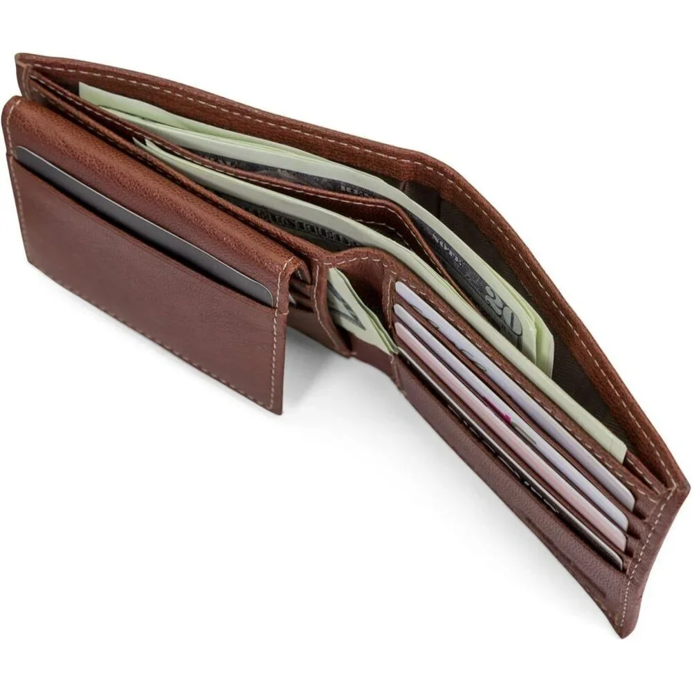 Men's Imported Genuine Leather Luxury Brown Billfold Pockets Wallet Card Design